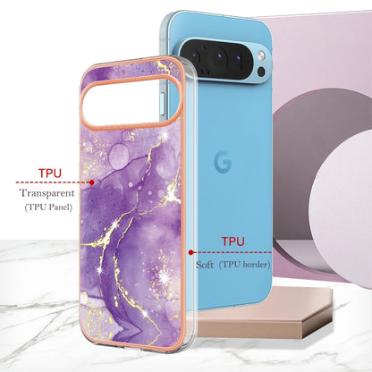 For Google Pixel 9 / 9 Pro Electroplating Marble Dual-side IMD Phone Case(Purple 002) - Google Cases by buy2fix | Online Shopping UK | buy2fix