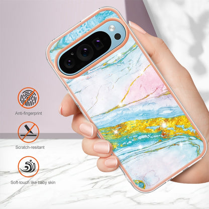 For Google Pixel 9 / 9 Pro Electroplating Marble Dual-side IMD Phone Case(Green 004) - Google Cases by buy2fix | Online Shopping UK | buy2fix