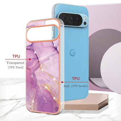 For Google Pixel 9 Pro XL Electroplating Marble Dual-side IMD Phone Case(Purple 001) - Google Cases by buy2fix | Online Shopping UK | buy2fix