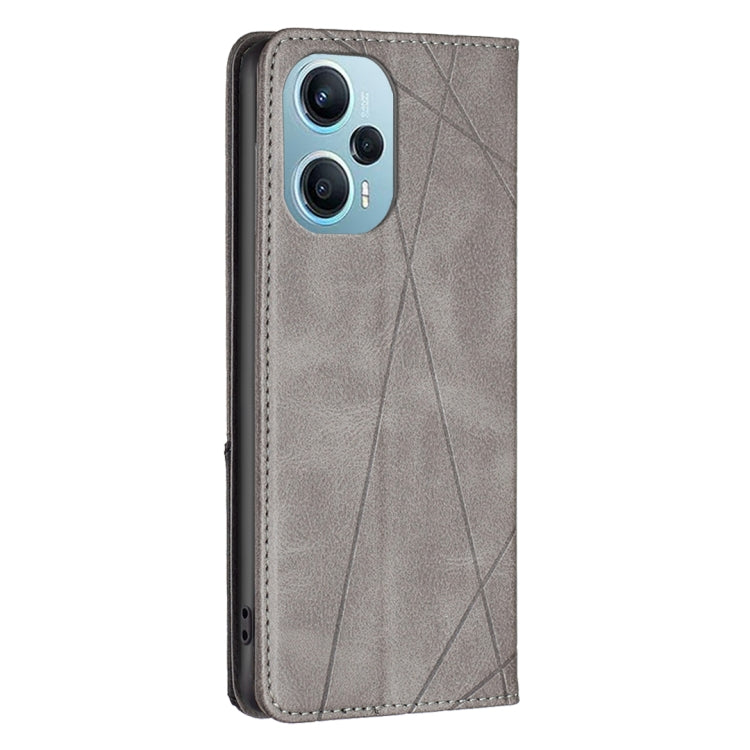 For Xiaomi Poco F5 5G / Redmi Note 12 Turbo Rhombus Texture Magnetic Leather Phone Case(Grey) - Xiaomi Cases by buy2fix | Online Shopping UK | buy2fix