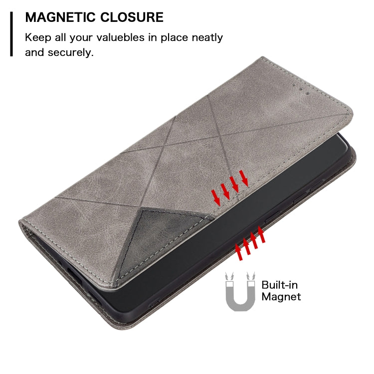 For Xiaomi Poco F5 5G / Redmi Note 12 Turbo Rhombus Texture Magnetic Leather Phone Case(Grey) - Xiaomi Cases by buy2fix | Online Shopping UK | buy2fix