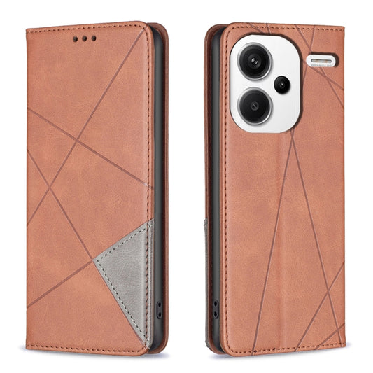 For Xiaomi Redmi Note 13 Pro+ 5G Rhombus Texture Magnetic Leather Phone Case(Brown) - Xiaomi Cases by buy2fix | Online Shopping UK | buy2fix