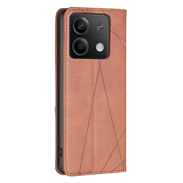 For Xiaomi Redmi Note 13 Rhombus Texture Magnetic Leather Phone Case(Brown) - Xiaomi Cases by buy2fix | Online Shopping UK | buy2fix