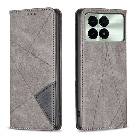 For Xiaomi Redmi K70E Rhombus Texture Magnetic Leather Phone Case(Grey) - K70E Cases by buy2fix | Online Shopping UK | buy2fix