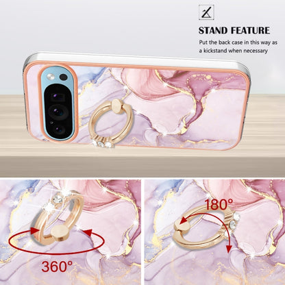 For Google Pixel 9 / 9 Pro Electroplating Marble IMD TPU Phone Case with Ring Holder(Rose Gold 005) - Google Cases by buy2fix | Online Shopping UK | buy2fix