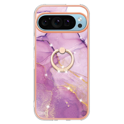 For Google Pixel 9 Pro XL Electroplating Marble IMD TPU Phone Case with Ring Holder(Purple 001) - Google Cases by buy2fix | Online Shopping UK | buy2fix