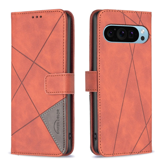 For Google Pixel 9 Magnetic Buckle Rhombus Texture Leather Phone Case(Brown) - Google Cases by buy2fix | Online Shopping UK | buy2fix