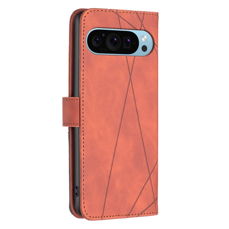 For Google Pixel 9 Magnetic Buckle Rhombus Texture Leather Phone Case(Brown) - Google Cases by buy2fix | Online Shopping UK | buy2fix