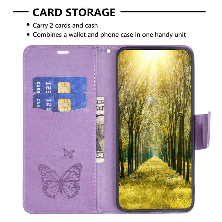 For Xiaomi Redmi Note 13 Pro 4G Global Two Butterflies Embossing Leather Phone Case(Purple) - Note 13 Pro Cases by buy2fix | Online Shopping UK | buy2fix