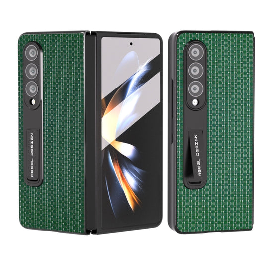 For Samsung Galaxy Z Fold4 5G Integrated Genuine Leather Luxury Series Phone Case with Holder(Night Green) - Galaxy Z Fold4 5G Cases by buy2fix | Online Shopping UK | buy2fix