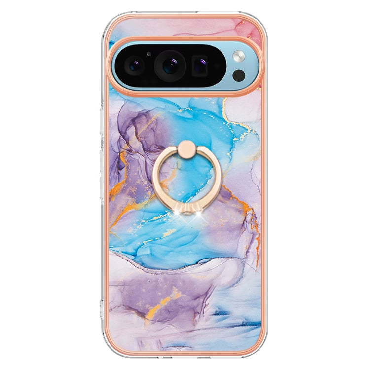 For Google Pixel 9 Pro XL Electroplating IMD TPU Phone Case with Ring(Blue Marble) - Google Cases by buy2fix | Online Shopping UK | buy2fix