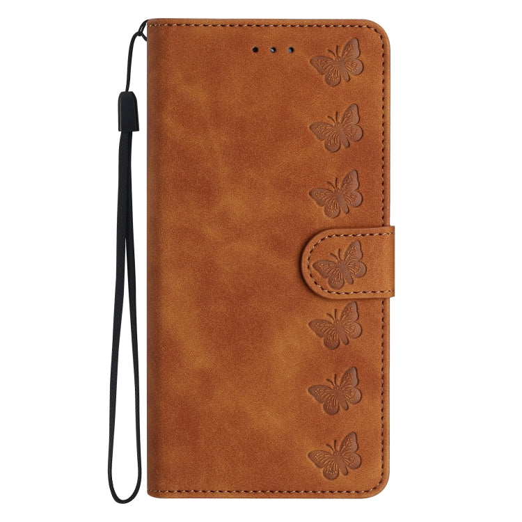 For iPhone 16 Pro Max Seven Butterflies Embossed Leather Phone Case(Brown) - iPhone 16 Pro Max Cases by buy2fix | Online Shopping UK | buy2fix