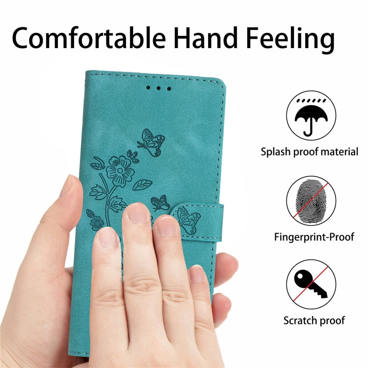 For iPhone 16 Flower Butterfly Embossing Pattern Leather Phone Case(Sky Blue) - iPhone 16 Cases by buy2fix | Online Shopping UK | buy2fix