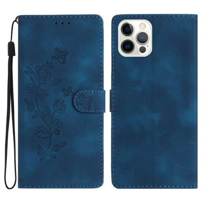 For iPhone 16 Pro Max Flower Butterfly Embossing Pattern Leather Phone Case(Blue) - iPhone 16 Pro Max Cases by buy2fix | Online Shopping UK | buy2fix