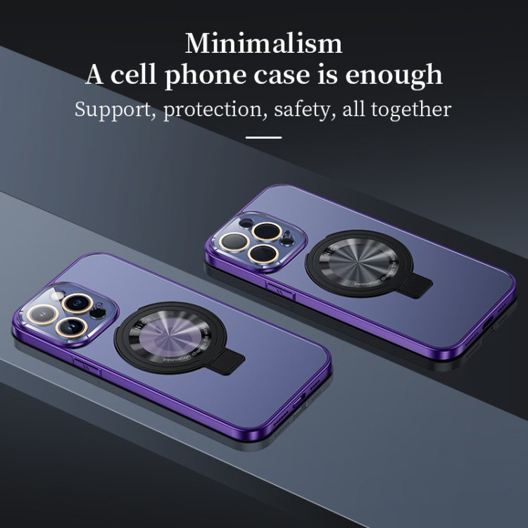 For iPhone 14 Metal Paint Frosted PC MagSafe Phone Case with Lens Film(Deep Purple) - iPhone 14 Cases by buy2fix | Online Shopping UK | buy2fix