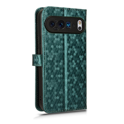 For Google Pixel 9 Pro Honeycomb Dot Texture Leather Phone Case(Green) - Google Cases by buy2fix | Online Shopping UK | buy2fix