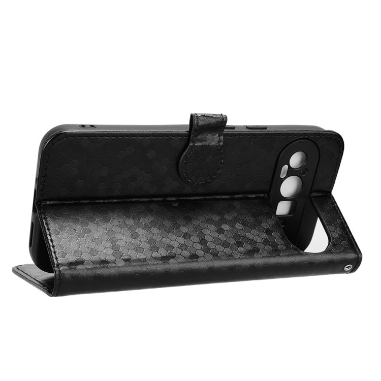 For Google Pixel 9 Pro XL Honeycomb Dot Texture Leather Phone Case(Black) - Google Cases by buy2fix | Online Shopping UK | buy2fix