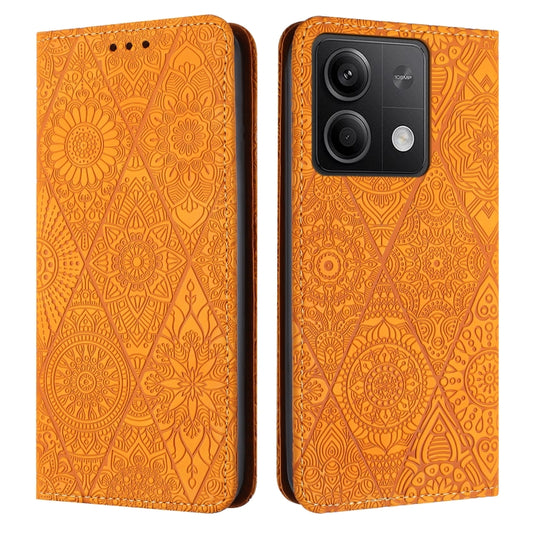 For Xiaomi Redmi Note 13 5G Ethnic Embossed Adsorption Leather Phone Case(Yellow) - Note 13 Cases by buy2fix | Online Shopping UK | buy2fix