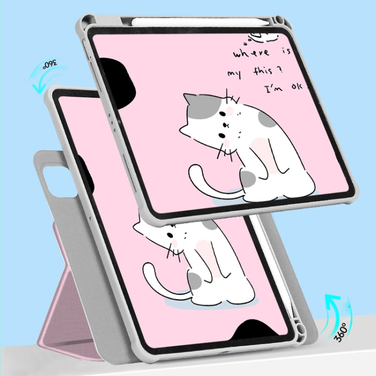 For iPad Air 11 2024 / iPad Pro 11 720 Rotation Magnetic Painted Leather Smart Tablet Case(Pink Cat) - iPad Pro 11 (2022/2021) Cases by buy2fix | Online Shopping UK | buy2fix