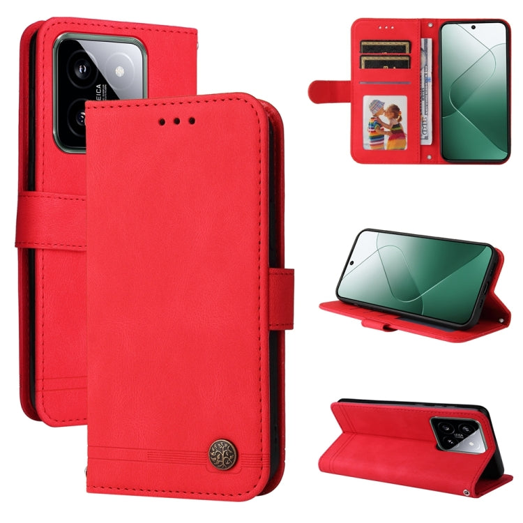 For Xiaomi 14 Skin Feel Life Tree Metal Button Leather Phone Case(Red) - 14 Cases by buy2fix | Online Shopping UK | buy2fix