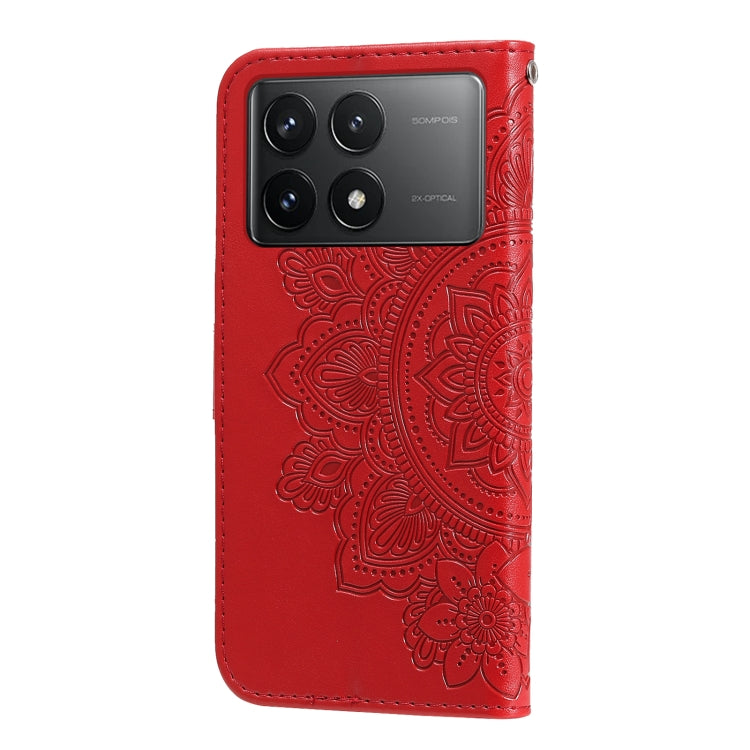 For Xiaomi Redmi K70 / K70 Pro 7-petal Flowers Embossing Leather Phone Case(Red) - K70 Pro Cases by buy2fix | Online Shopping UK | buy2fix