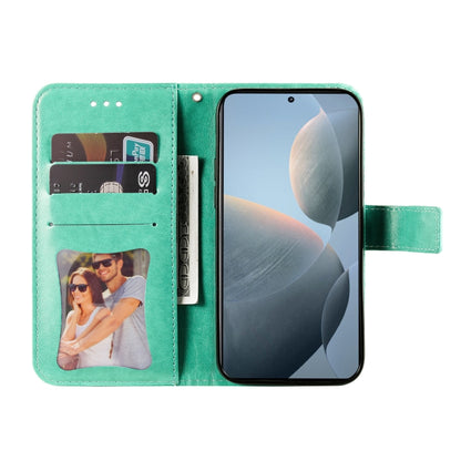 For Xiaomi Redmi K70E 7-petal Flowers Embossing Leather Phone Case(Green) - K70E Cases by buy2fix | Online Shopping UK | buy2fix