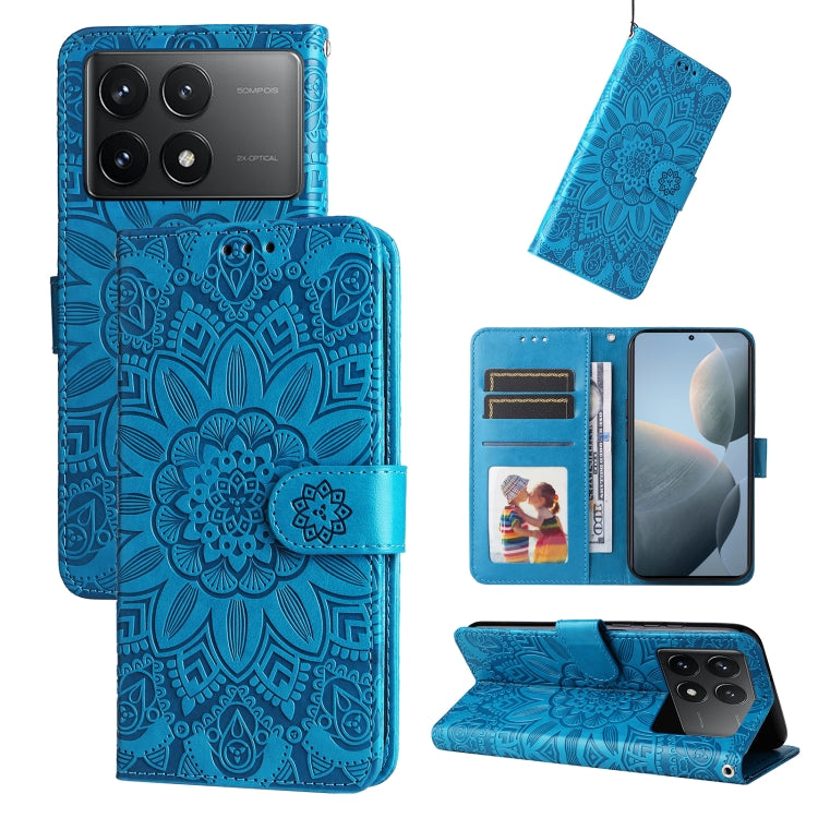 For Xiaomi Redmi K70 / K70 Pro Embossed Sunflower Leather Phone Case(Blue) - K70 Pro Cases by buy2fix | Online Shopping UK | buy2fix