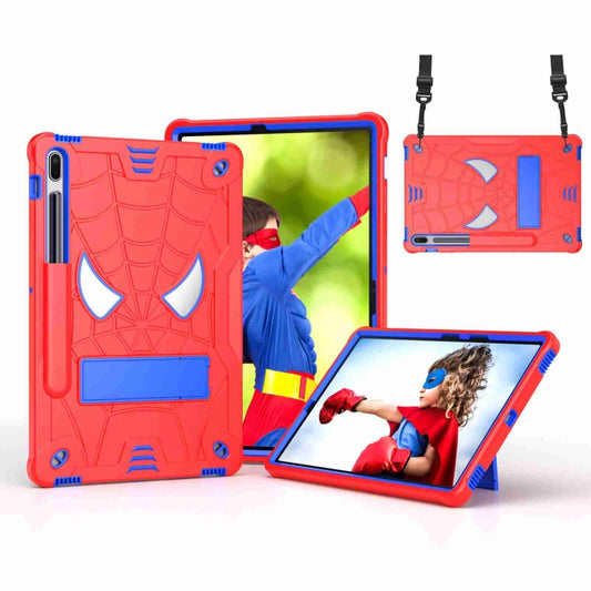 For Samsung Galaxy Tab S7 FE / S7+ / S8+ Spider Texture Silicone Hybrid PC Tablet Case with Shoulder Strap(Red + Blue) - Galaxy Tab S8+ Cases by buy2fix | Online Shopping UK | buy2fix