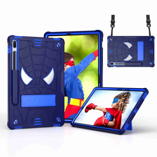 For Samsung Galaxy Tab S7 FE / S7+ / S8+ Spider Texture Silicone Hybrid PC Tablet Case with Shoulder Strap(Navy Blue + Blue) - Galaxy Tab S8+ Cases by buy2fix | Online Shopping UK | buy2fix