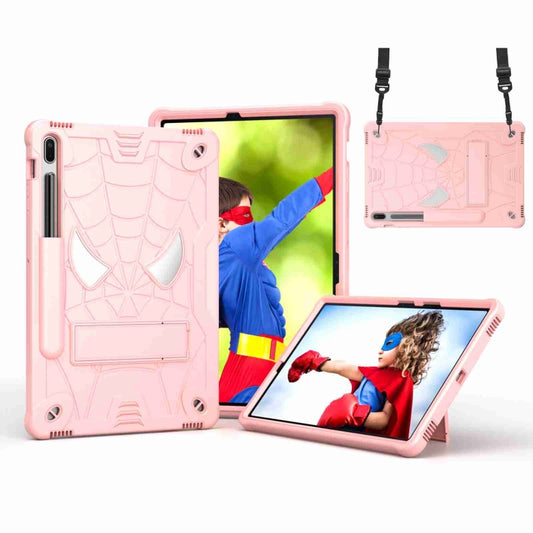 For Samsung Galaxy Tab S7 FE / S7+ / S8+ Spider Texture Silicone Hybrid PC Tablet Case with Shoulder Strap(Rose Gold) - Galaxy Tab S8+ Cases by buy2fix | Online Shopping UK | buy2fix