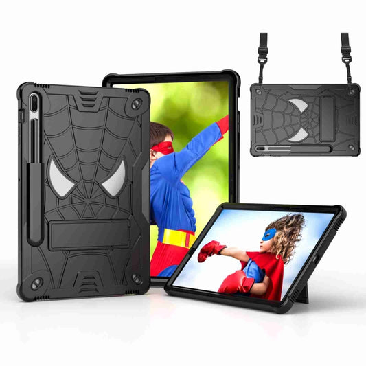 For Samsung Galaxy Tab S7 FE / S7+ / S8+ Spider Texture Silicone Hybrid PC Tablet Case with Shoulder Strap(Black) - Galaxy Tab S8+ Cases by buy2fix | Online Shopping UK | buy2fix