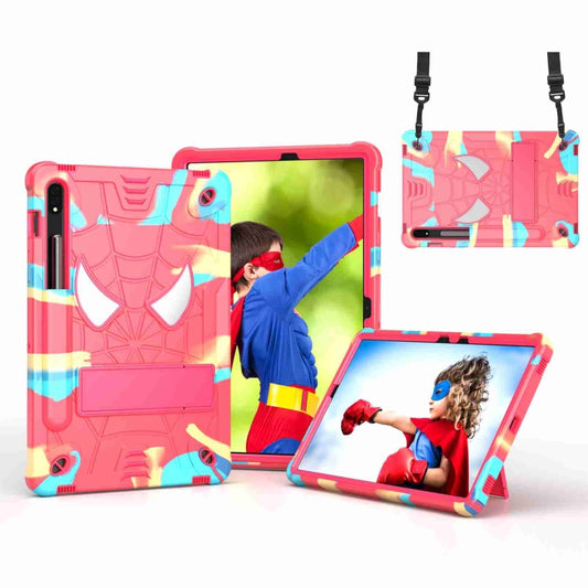 For Samsung Galaxy Tab S7 / S8 Spider Texture Silicone Hybrid PC Tablet Case with Shoulder Strap(Camouflage + Rose Red) - Galaxy Tab S8 Cases by buy2fix | Online Shopping UK | buy2fix