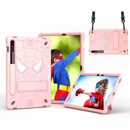 For Samsung Galaxy Tab S7 / S8 Spider Texture Silicone Hybrid PC Tablet Case with Shoulder Strap(Rose Gold) - Galaxy Tab S8 Cases by buy2fix | Online Shopping UK | buy2fix