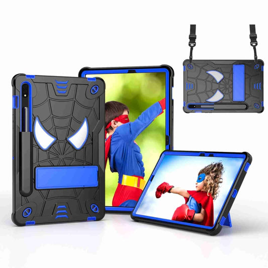 For Samsung Galaxy Tab S7 / S8 Spider Texture Silicone Hybrid PC Tablet Case with Shoulder Strap(Black + Blue) - Galaxy Tab S8 Cases by buy2fix | Online Shopping UK | buy2fix