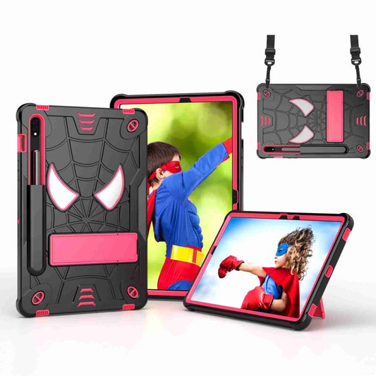 For Samsung Galaxy Tab S7 / S8 Spider Texture Silicone Hybrid PC Tablet Case with Shoulder Strap(Black + Rose Red) - Galaxy Tab S8 Cases by buy2fix | Online Shopping UK | buy2fix