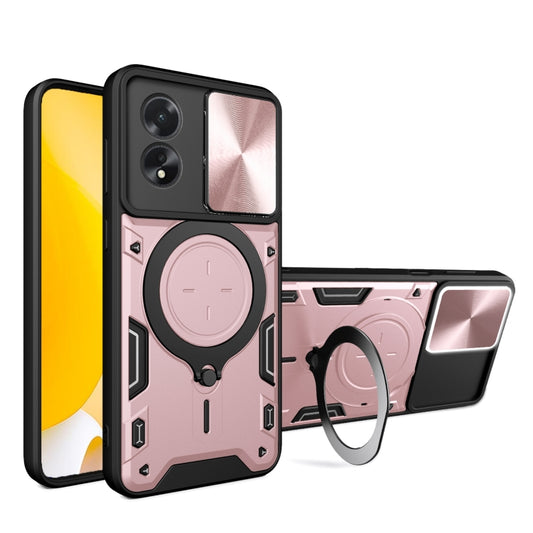 For OPPO A38 4G Global CD Texture Sliding Camshield Magnetic Holder Phone Case(Pink) - A38 Cases by buy2fix | Online Shopping UK | buy2fix