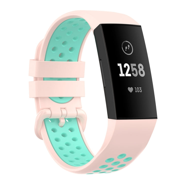 For Fitbit Charge 4 / Charge 3 / Charge 3 SE Watch Button Two Colors Silicone Replacement Strap Watchband(Light Pink Teal) - Watch Bands by buy2fix | Online Shopping UK | buy2fix