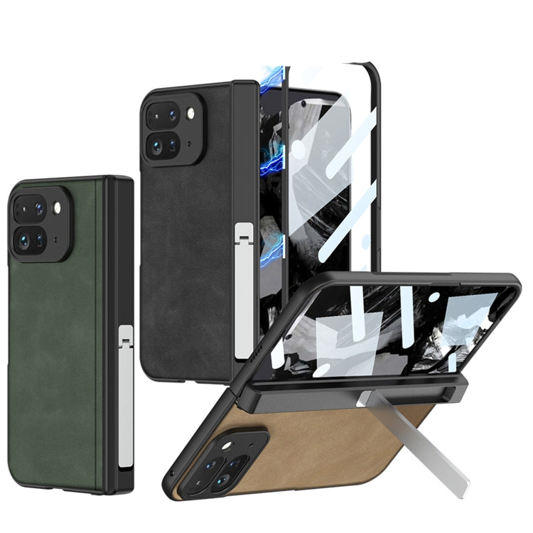 For Google Pixel 9 Pro Fold GKK Integrated Frosted Fold Hinge Leather Phone Case with Holder(Black) - Google Cases by GKK | Online Shopping UK | buy2fix