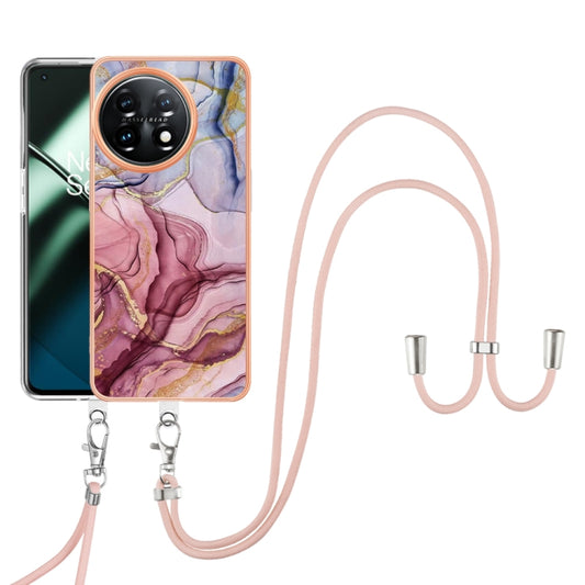 For OnePlus 11 Electroplating Marble Dual-side IMD Phone Case with Lanyard(Rose Red 014) - OnePlus Cases by buy2fix | Online Shopping UK | buy2fix