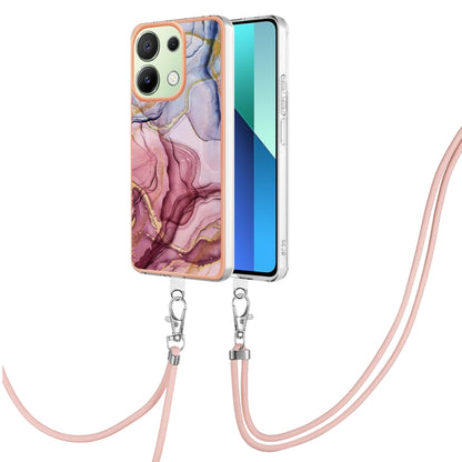 For Xiaomi Redmi Note 13 4G Global Electroplating Marble Dual-side IMD Phone Case with Lanyard(Rose Red 014) - Note 13 Cases by buy2fix | Online Shopping UK | buy2fix