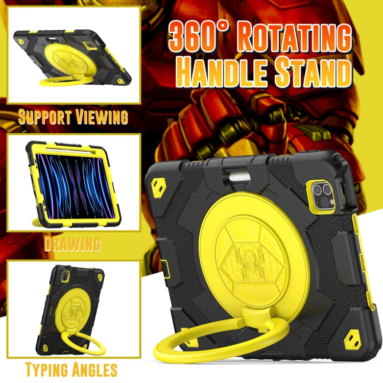 For iPad Pro 11 2022 / 2021 / 2020 Spider Rotation Handle Silicone Hybrid PC Tablet Case(Black Yellow) - iPad Pro 11 (2022/2021) Cases by buy2fix | Online Shopping UK | buy2fix