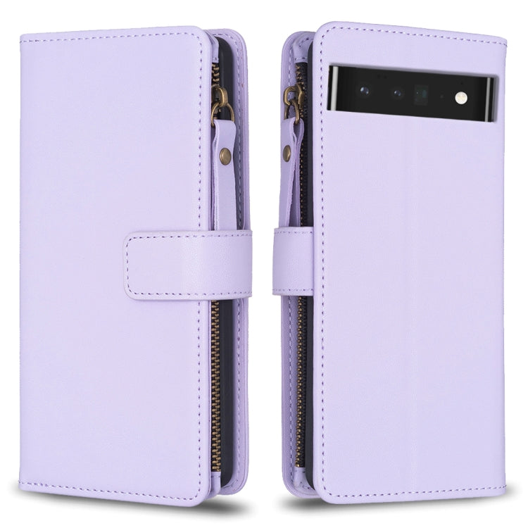 For Google Pixel 7 Pro 9 Card Slots Zipper Wallet Leather Flip Phone Case(Light Purple) - Google Cases by buy2fix | Online Shopping UK | buy2fix