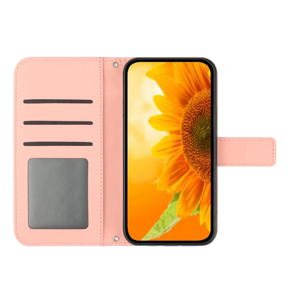 For iPhone 16 Pro Skin Feel Sun Flower Embossed Flip Leather Phone Case with Lanyard(Pink) - iPhone 16 Pro Cases by buy2fix | Online Shopping UK | buy2fix