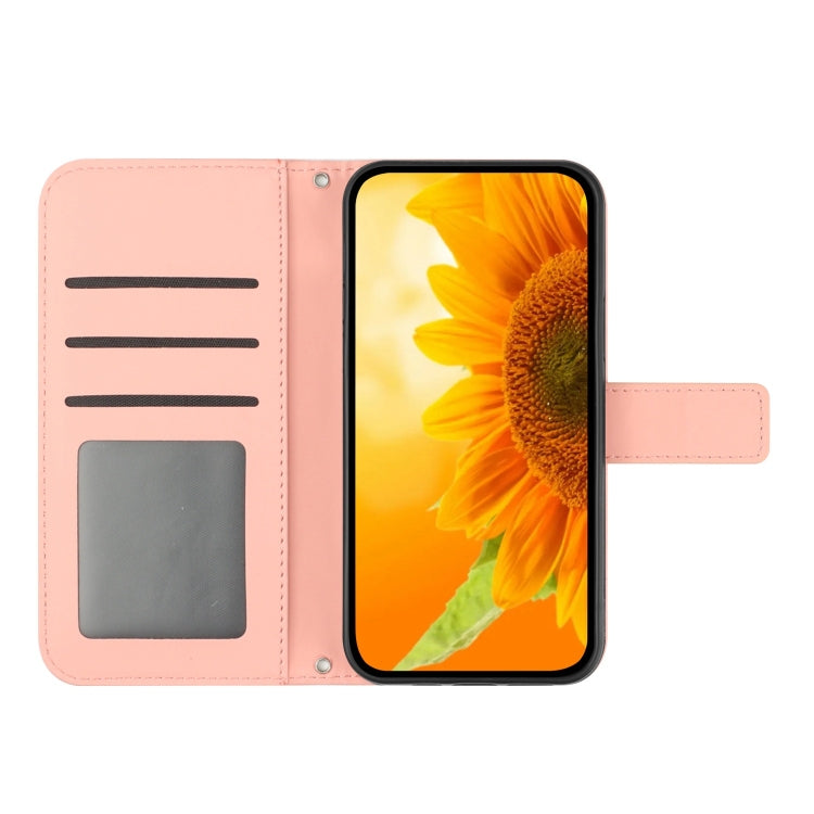 For iPhone 16 Plus Skin Feel Sun Flower Embossed Flip Leather Phone Case with Lanyard(Pink) - iPhone 16 Plus Cases by buy2fix | Online Shopping UK | buy2fix