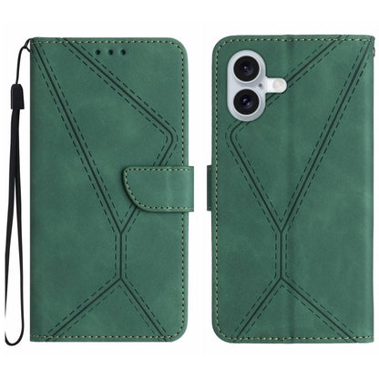 For iPhone 16 Plus Stitching Embossed Leather Phone Case(Green) - iPhone 16 Plus Cases by buy2fix | Online Shopping UK | buy2fix