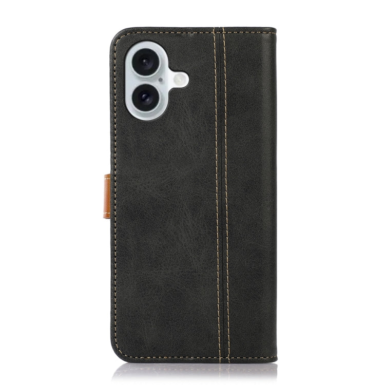 For iPhone 16 Stitching Thread Calf Texture Leather Phone Case(Black) - iPhone 16 Cases by buy2fix | Online Shopping UK | buy2fix