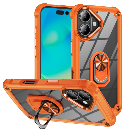 For iPhone 16 Plus TPU + PC Lens Protection Phone Case with Ring Holder(Orange) - iPhone 16 Plus Cases by buy2fix | Online Shopping UK | buy2fix