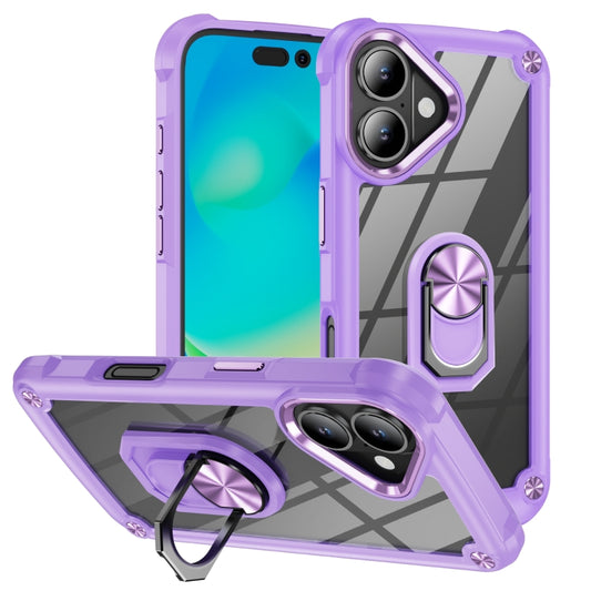 For iPhone 16 TPU + PC Lens Protection Phone Case with Ring Holder(Purple) - iPhone 16 Cases by buy2fix | Online Shopping UK | buy2fix