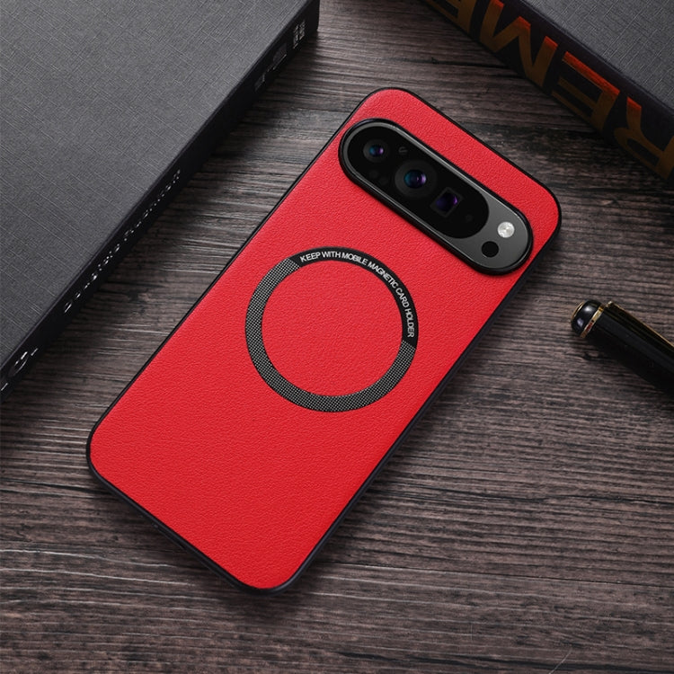 For Google Pixel 9 Magsafe Magnetic Ring Leather Texture Phone Case(Red) - Google Cases by buy2fix | Online Shopping UK | buy2fix