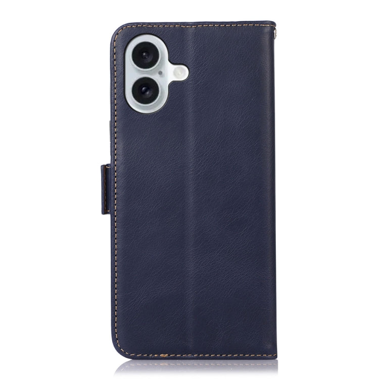 For iPhone 16 Plus Crazy Horse Top Layer Cowhide Leather Phone Case(Blue) - iPhone 16 Plus Cases by buy2fix | Online Shopping UK | buy2fix